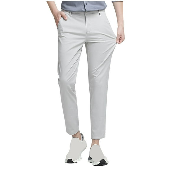 Iugvhana Mens Cotton Solid Color Straight Leg Dress Pants Slim Fit Stretch Casual Business Formal Trousers with Pockets Button Office Long Pants Beige XXL