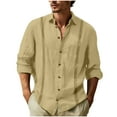 thumbnail image 1 of Iugvhana Mens Flax Shirts Long Sleeve Solid Color Regular Fit Button Down Turndown Collar Shirt Tops Loose Casual Daily Shirt Khaki S, 1 of 5