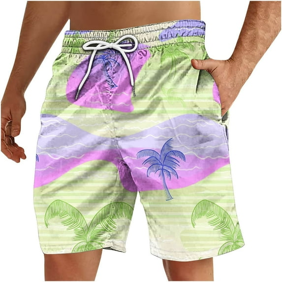 Iugvhana Mens Hawaiian Swim Trunks Summer Tropical Floral Board Shorts Beach Swimwear Bathing Suit with Pockets Green#1 XXXXXL
