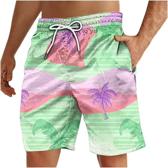 Iugvhana Mens Hawaiian Swim Trunks Summer Tropical Floral Board Shorts Beach Swimwear Bathing Suit with Pockets Green#2 XXXL