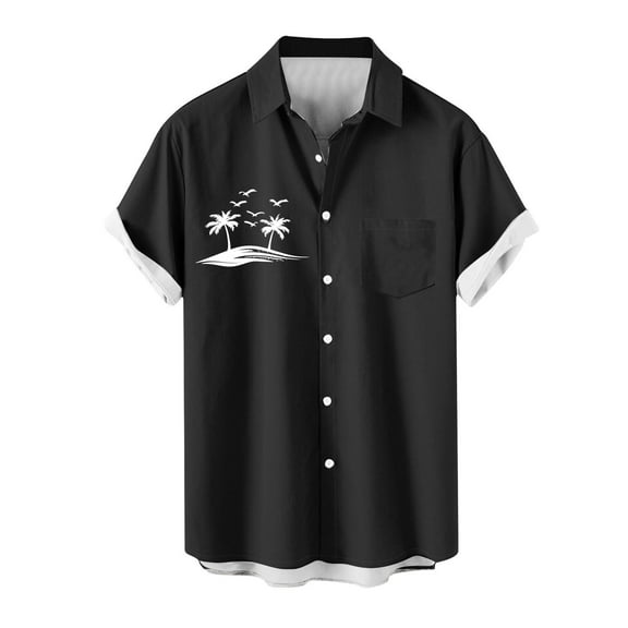 Iugvhana Mens Hawaiian Vintage Bowling Shirts Casual Short Sleeves Palm Tree Print Button Down Summer Beach Shirts Black XXXXXL