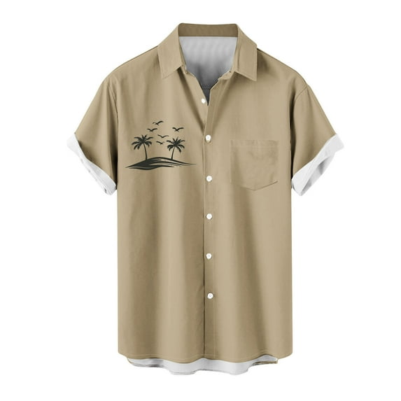 Iugvhana Mens Hawaiian Vintage Bowling Shirts Casual Short Sleeves Palm Tree Print Button Down Summer Beach Shirts Khaki XXXXL