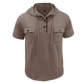 thumbnail image 1 of Iugvhana Mens Hooded/Lapel Shirts Pullover Casual Solid Short Sleeve Button Down Shirt with Chest Double Pockets Khaki XXXL, 1 of 6