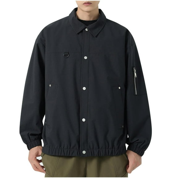 Iugvhana Mens Jacket Regular Fit Casual Turndown Collar Button Coats Fall Winter Outdoors Leisure Work Clothes Long Sleeve Jacket Coat Black L