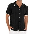 thumbnail image 1 of Iugvhana Mens Knit Button Down Shirts Casual Textured Polo Shirt Short Sleeve Vintage Summer Beach Tops with Pocket Black#1 S, 1 of 5