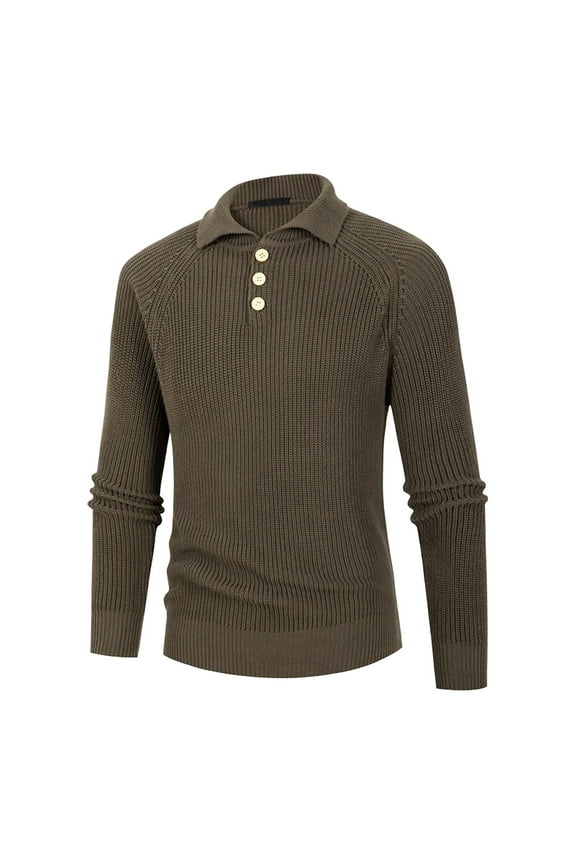 Mens Knit Sweater Long Sleeve Slim Fit Collared Pullover Sweater Button Lapel Casual Warm Solid Color Basic Golf Sweaters Dark Green L