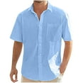 thumbnail image 1 of Iugvhana Mens Linen Shirts Casual Solid Cotton Regular Fit Shirts Short Sleeve Button Down Dress Shirt Lapel Lightweight Tops Sky Blue XXL, 1 of 7