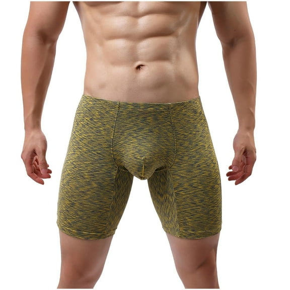 Iugvhana Mens Long Boxer Briefs with Fly – 9” Inseam with Breathable and Comfortable Cotton Fabric Moisture-Wicking Yellow L