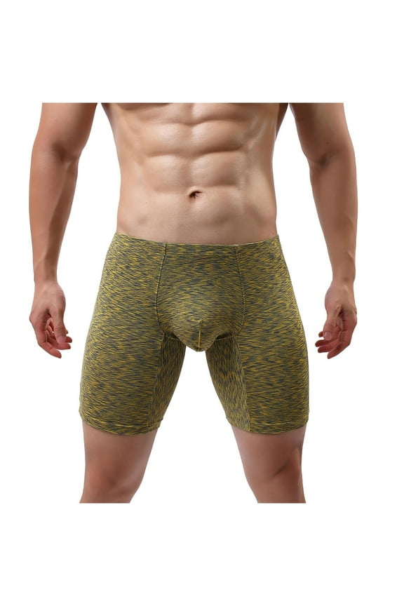 Mens Long Boxer Briefs with Fly – 9” Inseam with Breathable and Comfortable Cotton Fabric Moisture-Wicking Yellow M