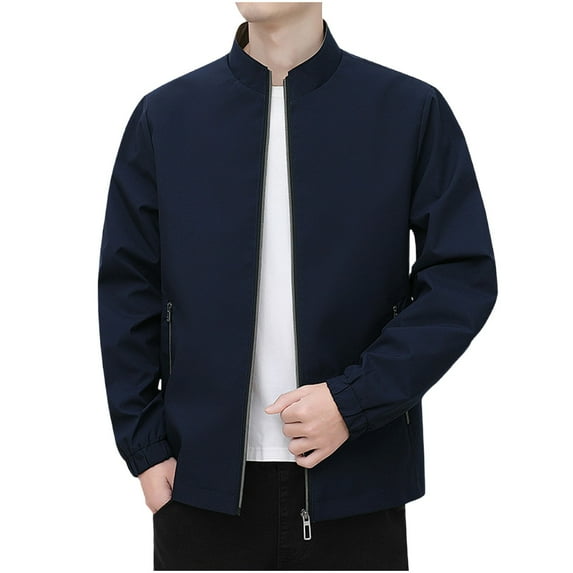 Iugvhana Mens Long Sleeve Bomber Jackets Full Zip Pockets Casual Jacket Outwear Windbreaker Outdoor Golf Fashion Coat for Men Blue XXL