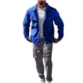 thumbnail image 1 of Iugvhana Mens Multi Pocket 2 Pieces Outfits Jackets Long Sleeve Button Down Jacket and Cargo Joggers Pants Sets Casual Fall Winter Set Blue#1 M, 1 of 1