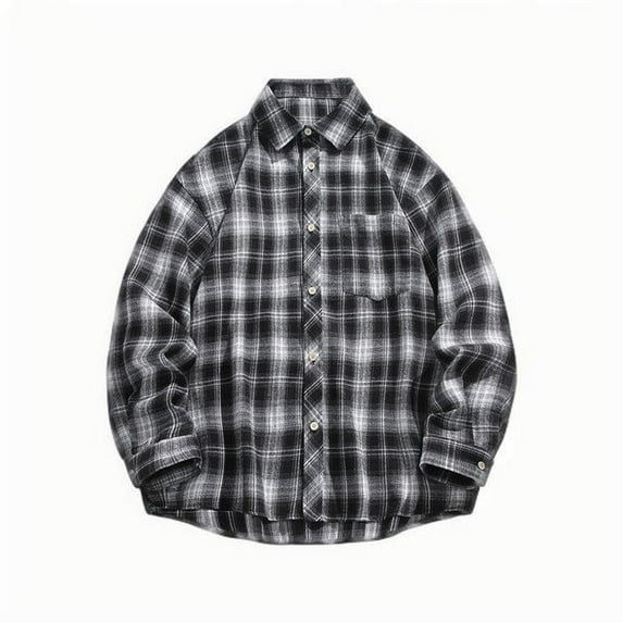 Iugvhana Mens Oversized Flannel Shirt Long Sleeve Plaid Flannel Shirt Loose Casual Button Down Shirts Relaxed Fit Black L