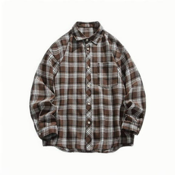 Iugvhana Mens Oversized Flannel Shirt Long Sleeve Plaid Flannel Shirt Loose Casual Button Down Shirts Relaxed Fit Coffee XXL