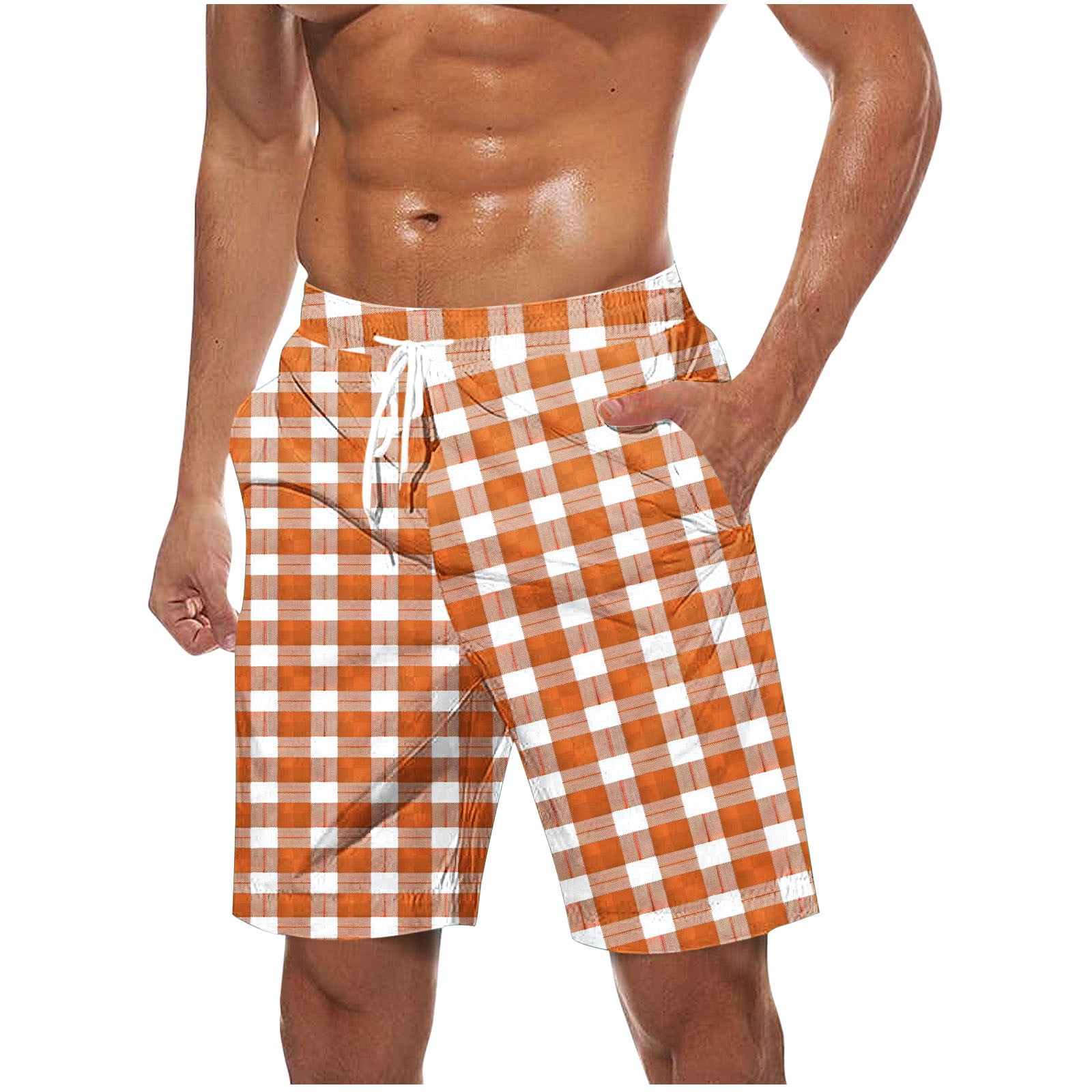 Iugvhana Mens Plaid Pajama Shorts Pj Shorts Loose Drawstring