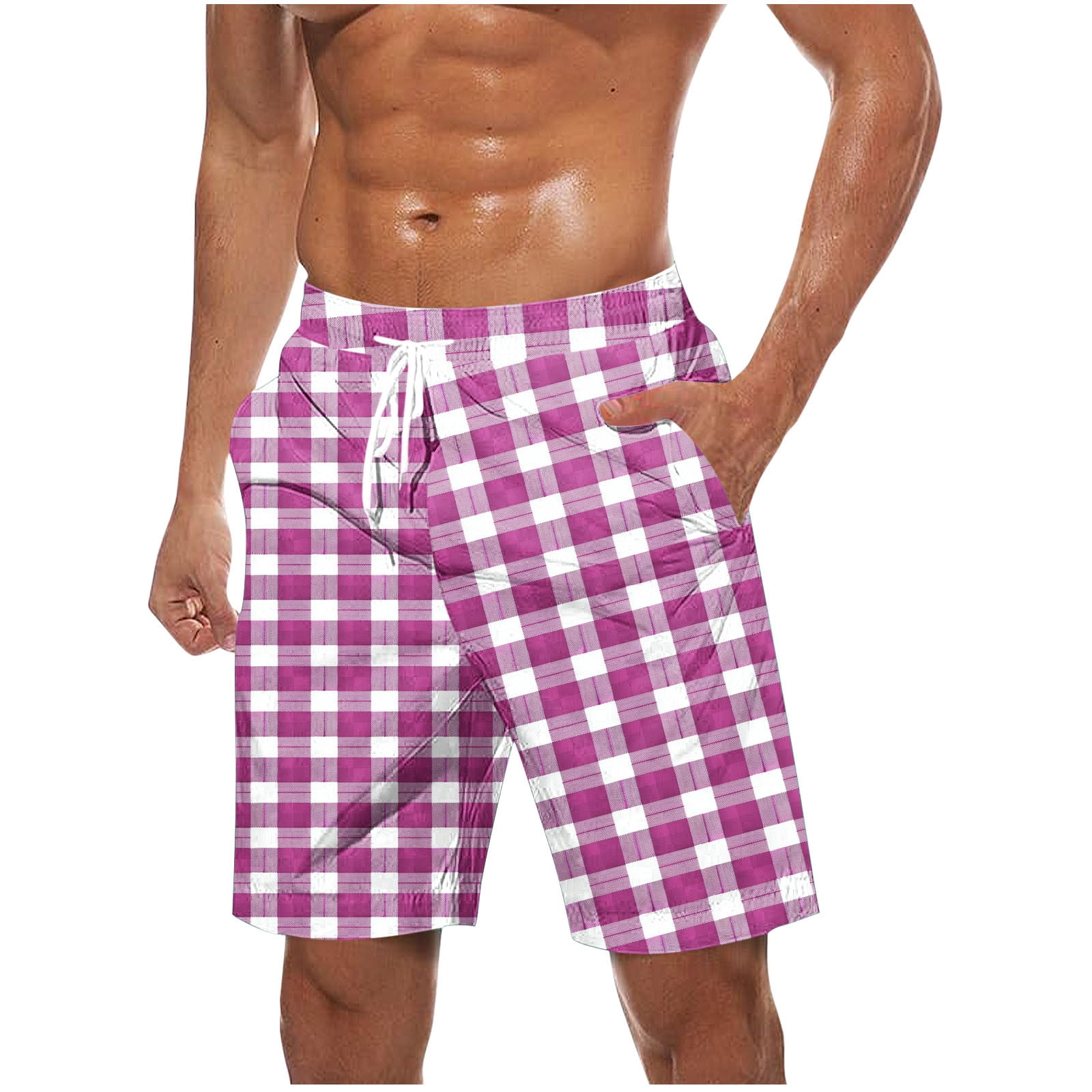 Iugvhana Mens Plaid Pajama Shorts Pj Shorts Loose Drawstring