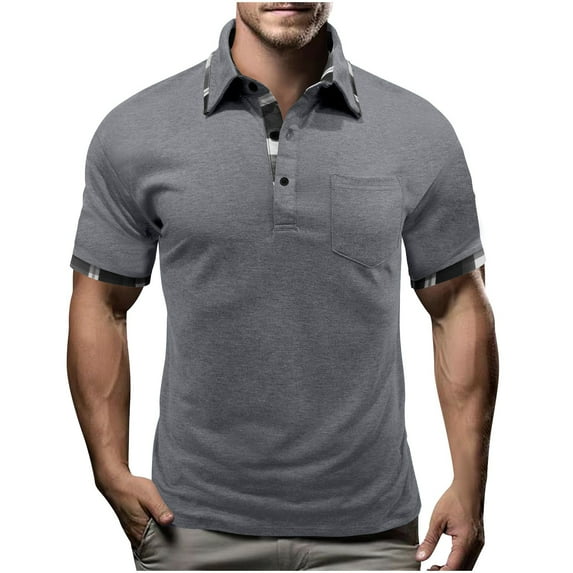 Iugvhana Mens Polo Shirts Contrast Color Palid Golf Shirts for Men Classic Fit Short Sleeve Collared T-Shirt Tops Gray XXL