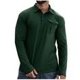 thumbnail image 1 of Iugvhana Mens Polo Shirts Long Sleeve with Pocket Button Casual Solid Regular Fit Basic Shirt Top Slim Fit Lapel Pullover T-Shirt Green M, 1 of 5