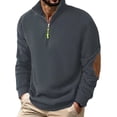 thumbnail image 1 of Iugvhana Mens Quarter Zip Sweatshirts Fleece Vintage Lightweight Long Sleeve Stand Collar Pullover Shirt with Elbow Patches Gray S, 1 of 5