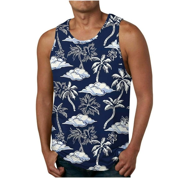 Iugvhana Mens Retro Hawaiian Print Tank Tops Beach Summer Sleeveless Shirts Casual Vacation Tanks Muscle Gym Tank Top White#5 XXXL
