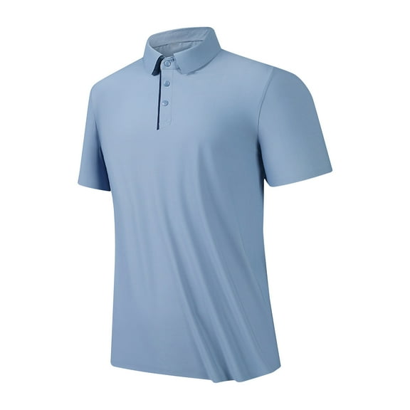 Iugvhana Mens Seamless Polo Shirts Slim Fit Collared Short Sleeve Cool Skin-Friendly Quick-Drying for Casual Work Light Blue M
