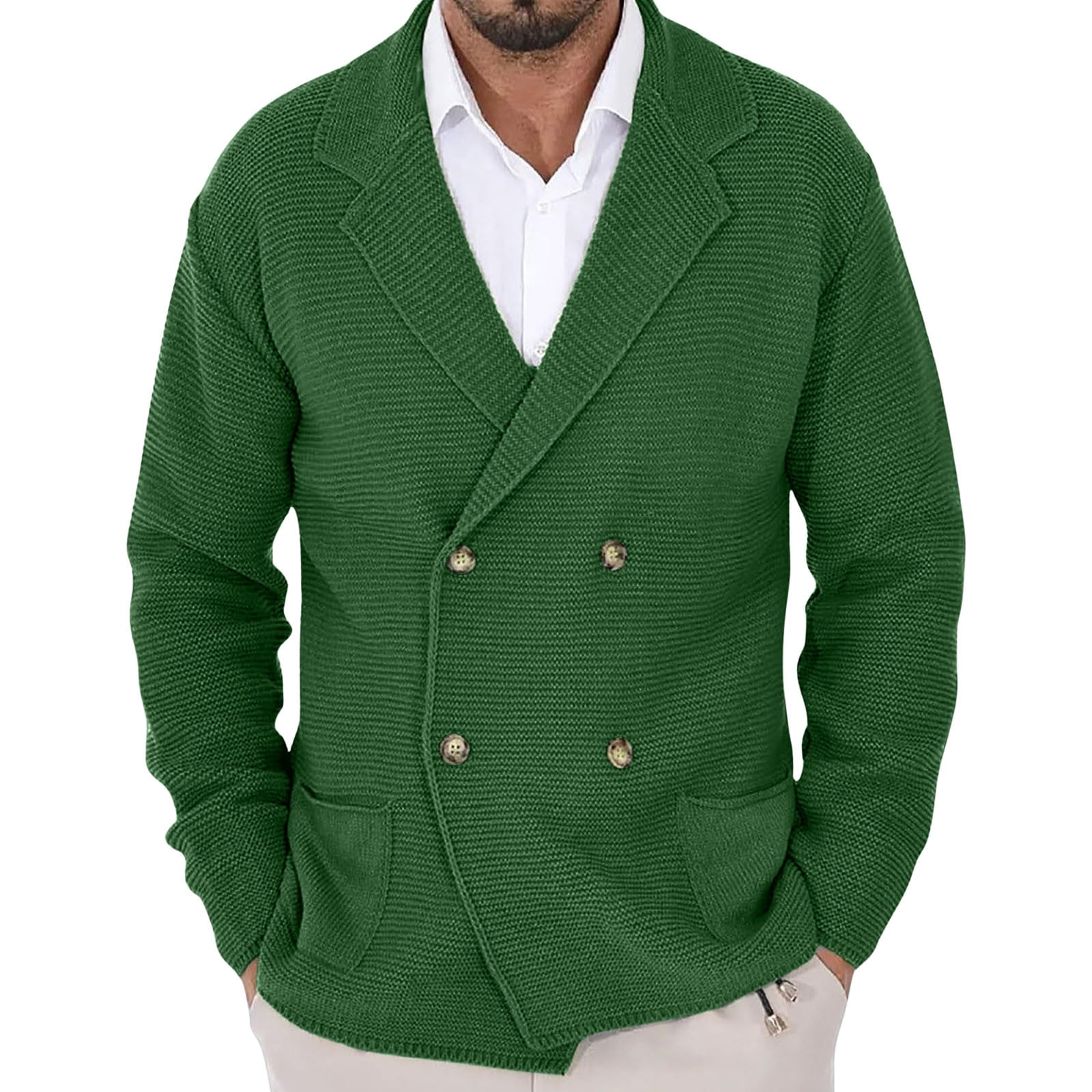 Iugvhana Mens Shawl Collar Cardigan Sweaters Double Breasted Knit 