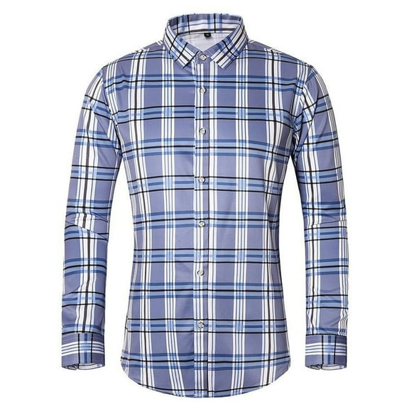 Iugvhana Mens Shirts Big and Tall Long Sleeve Button Down Lapel Cotton Plaid Shirt Tops Casual Loose Plus Size Shirts Dark Blue XL
