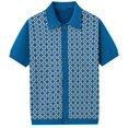 thumbnail image 1 of Iugvhana Mens Short Sleeve Pattern Knit Polo Shirt Breathable Button Down Beach Shirts for Men Casual Summer Shirt Blue M, 1 of 8