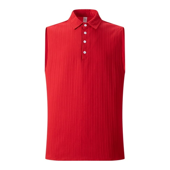 Iugvhana Mens Sleeveless Summer Polo Shirts Casual Beach Tank Tops Button Up Pullover Textured Tank Shirt for Vacation Red M