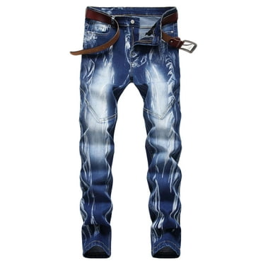 Iugvhana Mens Slim Fit Jean Pants Denim Straight Leg Trousers Fashion Have Pockets Button Zipper Personality Denim Trendy Jeans Light Blue L