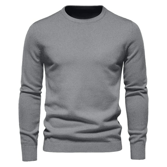 Iugvhana Mens Solid Color Crewneck Sweater Casual Base Knit Pullover Sweater Drop Shoulder Fashion Knitted Sweaters Gray L