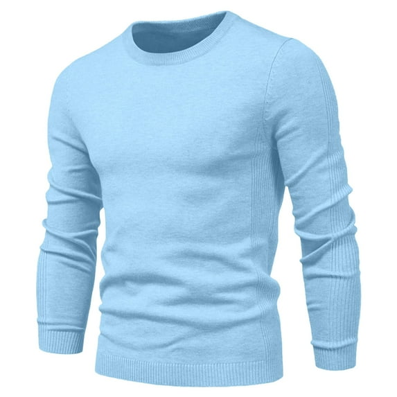 Iugvhana Mens Solid Color Crewneck Sweater Casual Base Knit Pullover Sweater Drop Shoulder Fashion Knitted Sweaters Light Blue S