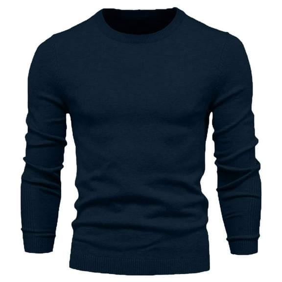 Iugvhana Mens Solid Color Crewneck Sweater Casual Base Knit Pullover Sweater Drop Shoulder Fashion Knitted Sweaters Navy XL