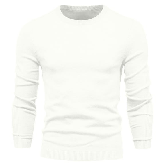 Iugvhana Mens Solid Color Crewneck Sweater Casual Base Knit Pullover Sweater Drop Shoulder Fashion Knitted Sweaters White XXL