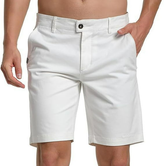 Iugvhana Mens Stretch Golf Shorts - Lightweight Cotton Casual Dress Work Flat Front Shorts with Pockets Breathable White XL