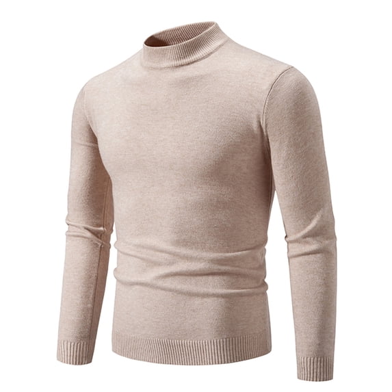Iugvhana Mens Sweater Mock Turtleneck Knit Sweaters Basic Casual Solid Color Regular-Fit Pullover Sweater Tops Beige XXL