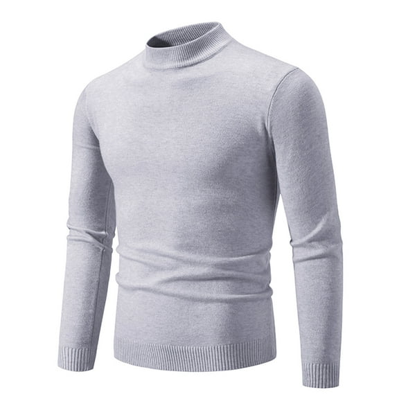Iugvhana Mens Sweater Mock Turtleneck Knit Sweaters Basic Casual Solid Color Regular-Fit Pullover Sweater Tops Gray M