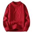 thumbnail image 1 of Iugvhana Mens Sweaters Cable Knitted Crewneck Pullover Long Sleeve Relaxed Fit Sweater Casual Twisted Patterned Sweaters Red M, 1 of 3
