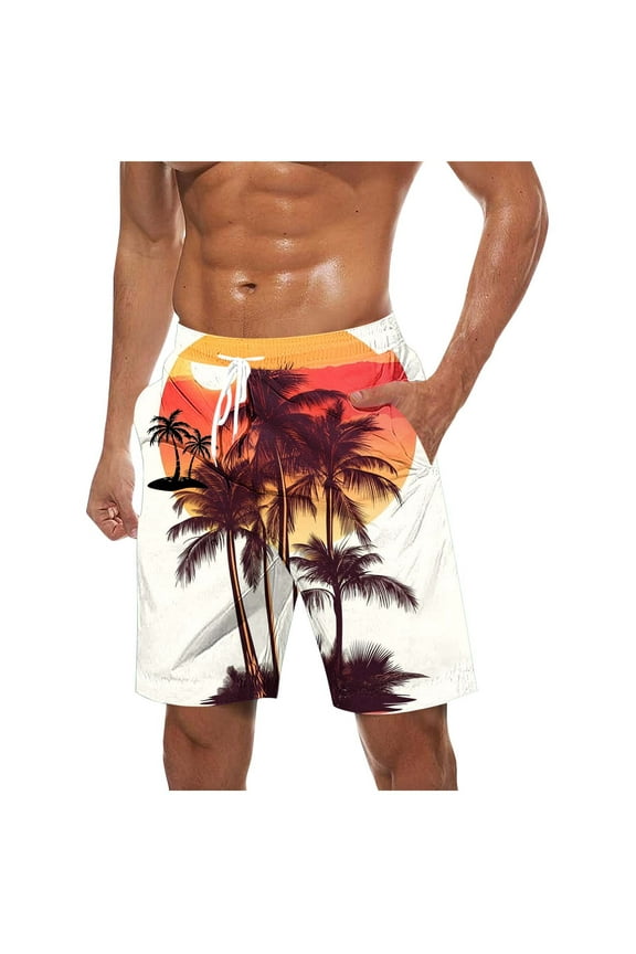 Mens Swim Trunks Shorts, Quick Dry Mens Boardshorts, Hawaiian Summer Beach Mens Bathing Suits with Drawstring Brown L