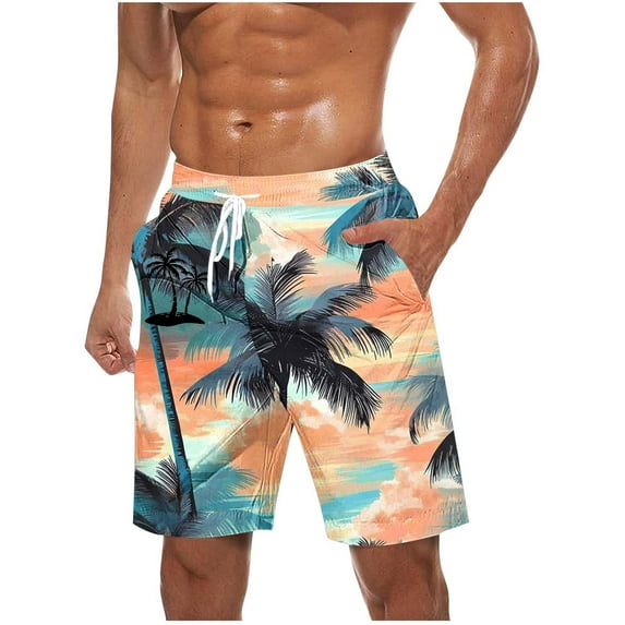 Iugvhana Mens Swim Trunks Shorts, Quick Dry Mens Boardshorts, Hawaiian Summer Beach Mens Bathing Suits with Drawstring Khaki S