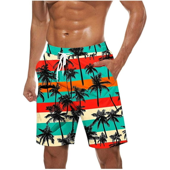 Iugvhana Mens Swim Trunks Shorts, Quick Dry Mens Boardshorts, Hawaiian Summer Beach Mens Bathing Suits with Drawstring Multicolor#7 S