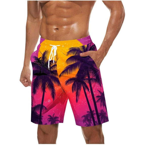 Iugvhana Mens Swim Trunks Shorts, Quick Dry Mens Boardshorts, Hawaiian Summer Beach Mens Bathing Suits with Drawstring Purple XXXXXL