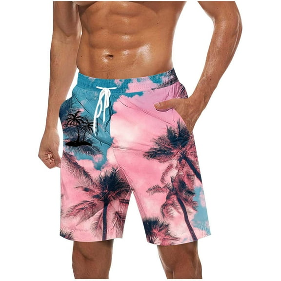 Iugvhana Mens Swimming Trunks Quick-Drying Breathable Beach Board Shorts Hawaiian Print Swimwear Bathing Suits Swim Shorts Swimsuit Pink XXXXL