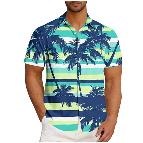 Iugvhana Mens Tropical Hawaiian Shirts Big and Tall Short Sleeve Button Down Shirts Palm Tree Holiday Summer Beach Shirts Blue#1 XXL