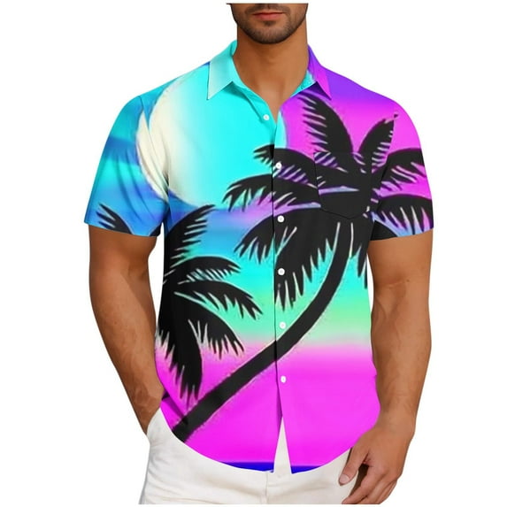 Iugvhana Mens Tropical Hawaiian Shirts Big and Tall Short Sleeve Button Down Shirts Palm Tree Holiday Summer Beach Shirts Purple XXXXXL