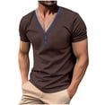 thumbnail image 1 of Iugvhana Mens V-Neck Shirts Short Sleeve T-Shirts Casual Solid Color Regular Fit Basic Tops Blouse Pullovers Brown S, 1 of 7