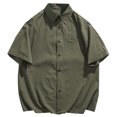 thumbnail image 1 of Iugvhana Mens Work Clothes Shirts Oversized Short Sleeve Button Down Double Pockets Shirt Turndown Collar Relaxed Fit Shirt Army Green L, 1 of 7