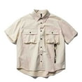 thumbnail image 1 of Iugvhana Mens Work Clothes Shirts Oversized Short Sleeve Button Down Double Pockets Shirt Turndown Collar Relaxed Fit Shirt Beige XXXXXL, 1 of 8