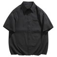 thumbnail image 1 of Iugvhana Mens Work Clothes Shirts Oversized Short Sleeve Button Down Double Pockets Shirt Turndown Collar Relaxed Fit Shirt Black#1 XXL, 1 of 7