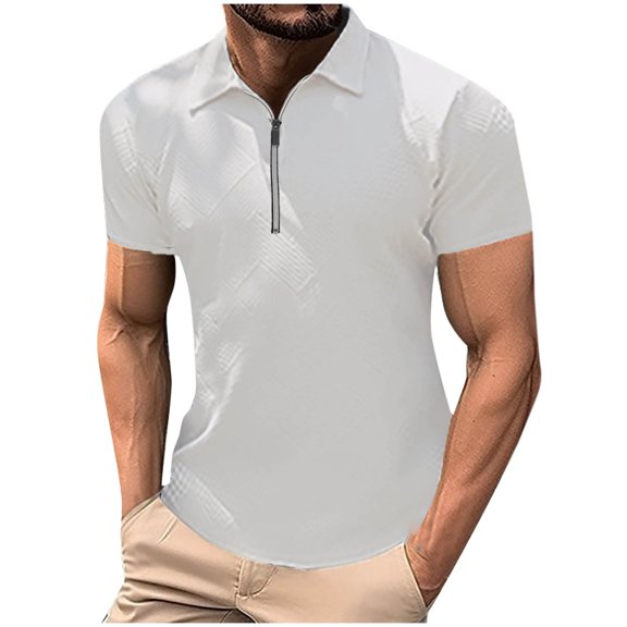 Iugvhana Mens Zipper Up Polo Shirts Short Sleeve Moisture Wicking Outdoor Golf Shirt Collared Athletic Tennis Polo White S