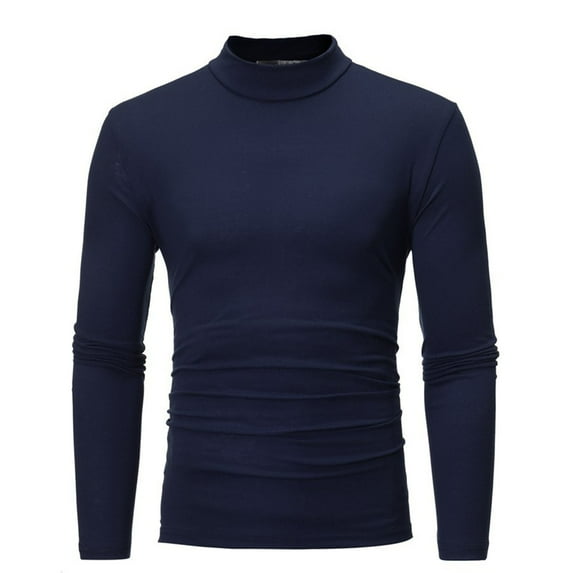 Iugvhana Mock Turtleneck Shirts for Men Fashion Casual Solid Long Sleeve Lightweight Baselayer Tops Pullover Slim T-Shirt Navy S